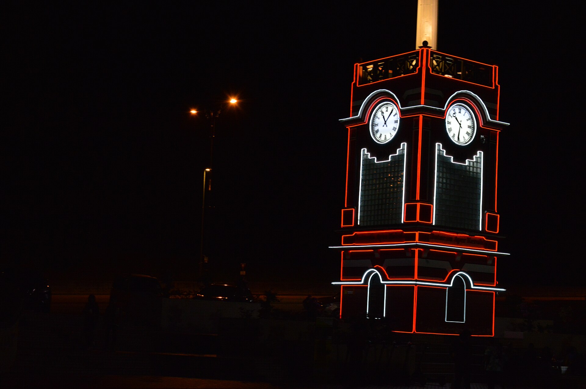 A clock tower at night